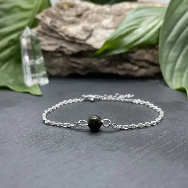 uniperle obsidienne argent