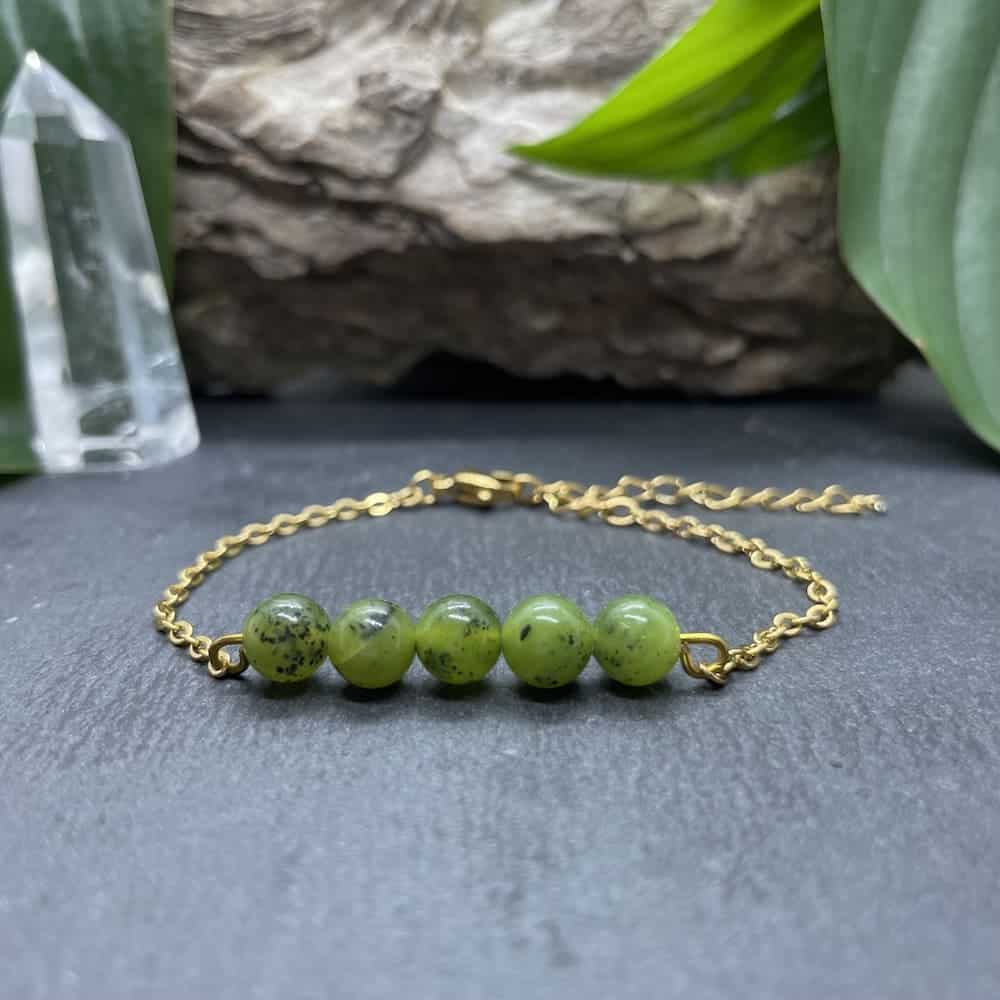 bracelet pentaperle noire or jade verte