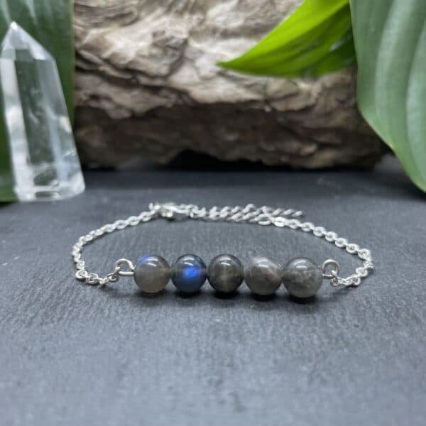 bracelet pentaperle noire argent labradorite