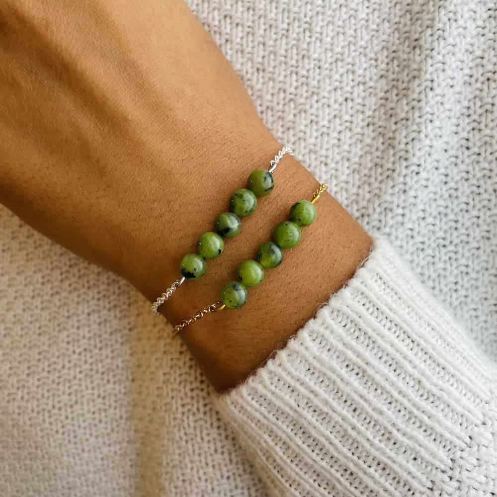 bracelet pentaperle porté jade verte