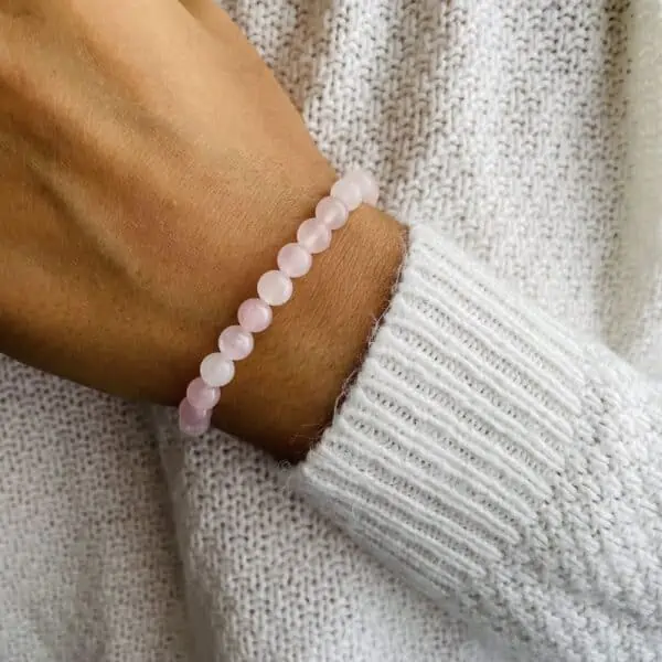 Bracelet Elastic'perles poignet quartz rose