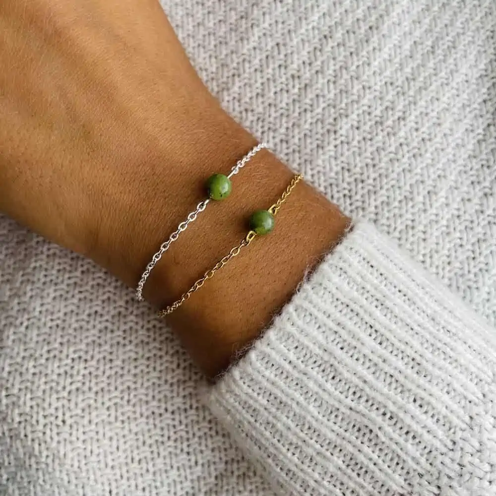 bracelet uniperle porté double jade verte
