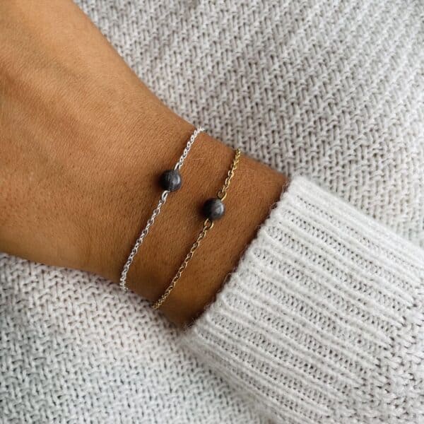 bracelet uniperle porté double labradorite