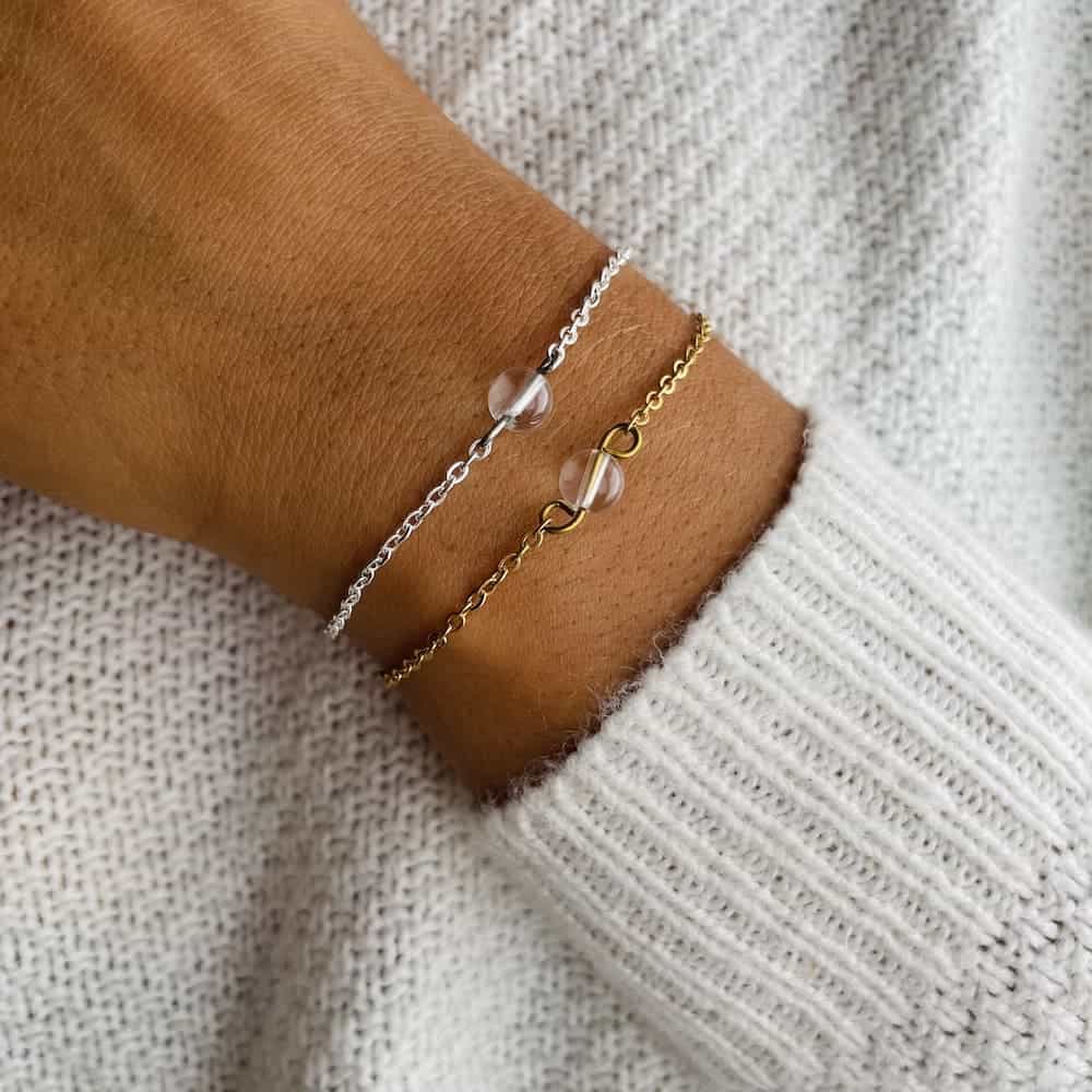 bracelet uniperle porté double quartz