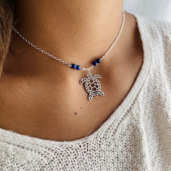 collier argent tortue